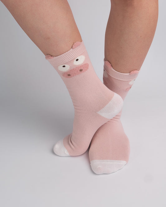Cute 3D Pig Cotton Crew Socks – Pink
