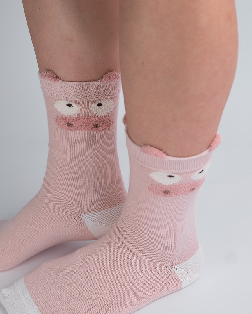 Cute 3D Pig Cotton Crew Socks – Pink