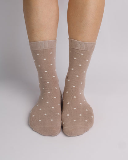 Fuzzy Cat Polka Dot Cotton Crew Socks – Light Brown