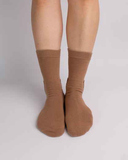 Fuzzy Playful Whisker Cat Cotton Crew Socks – Brown