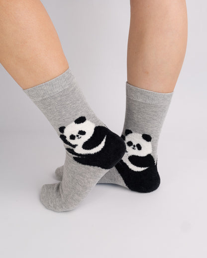 Panda Cotton Crew Socks – Grey