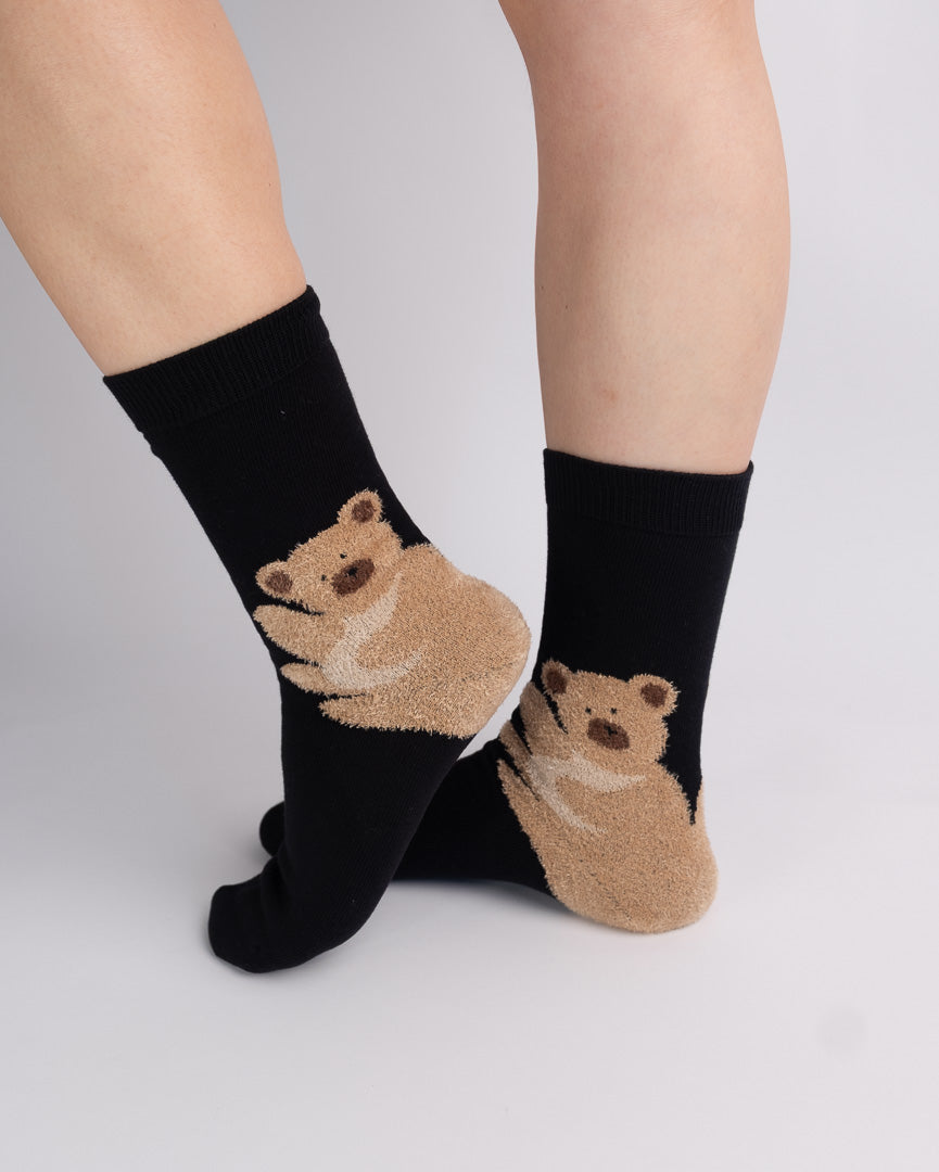 Teddy Bear Cotton Crew Socks – Black