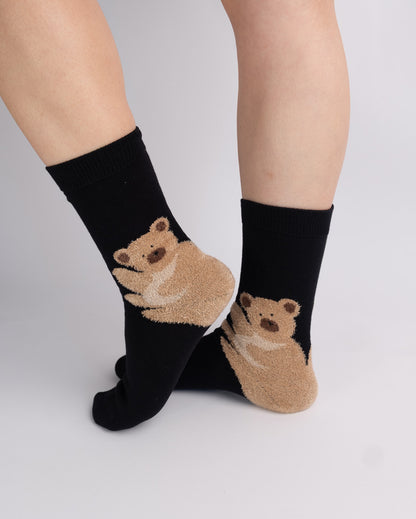 Teddy Bear Cotton Crew Socks – Black