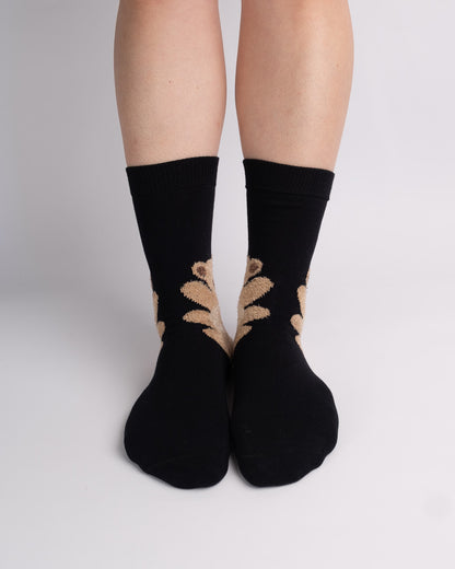 Teddy Bear Cotton Crew Socks – Black