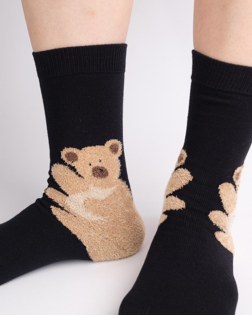 Teddy Bear Cotton Crew Socks – Black