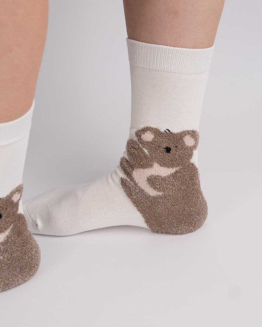 Cute Koala Cotton Crew Socks – Cream White descption
