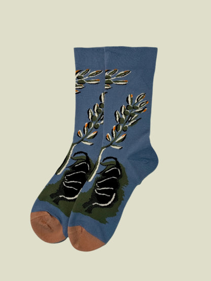 Stylish and comfy socks for women featuring olive branch details and soft blue hues — perfect for cottagecore outfits.