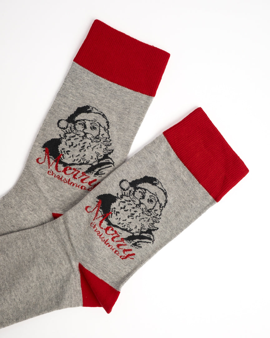 Classic Santa Claus Holiday Crew Socks - Red & Grey