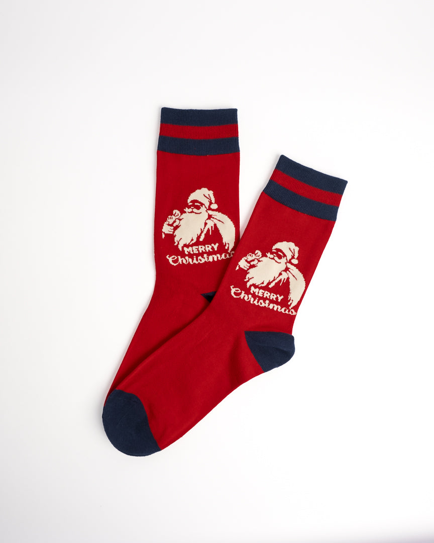 Classic Santa Claus Holiday Crew Socks - Red & Grey