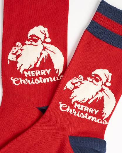 Classic Santa Claus Holiday Crew Socks - Red & Grey