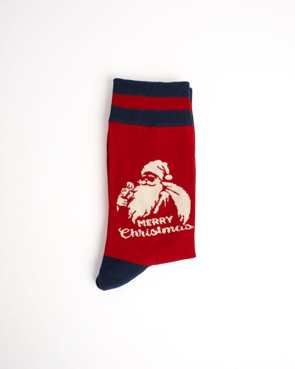 Classic Santa Claus Holiday Crew Socks - Red & Grey