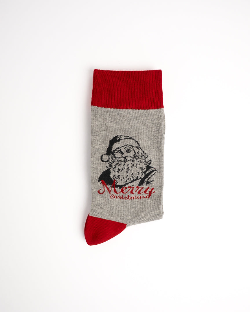Classic Santa Claus Holiday Crew Socks - Red & Grey
