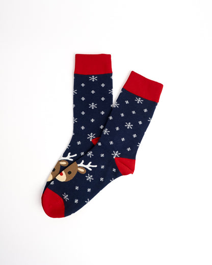 Festive Reindeer & Snowflake Christmas Crew Socks