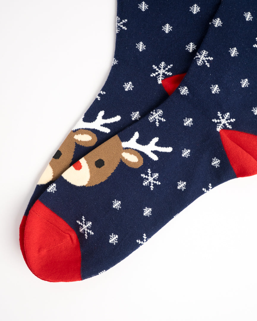 Festive Reindeer & Snowflake Christmas Crew Socks