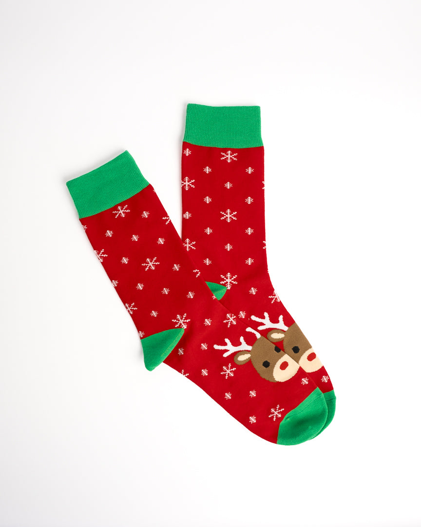 Festive Reindeer & Snowflake Christmas Crew Socks