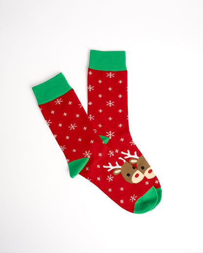 Festive Reindeer & Snowflake Christmas Crew Socks