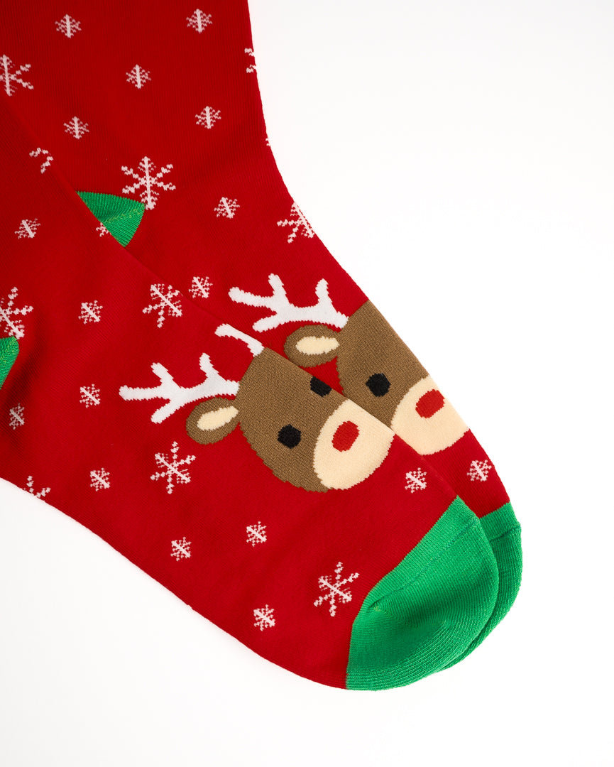 Festive Reindeer & Snowflake Christmas Crew Socks