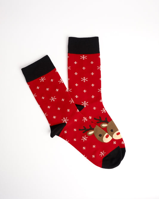 Festive Reindeer & Snowflake Christmas Crew Socks