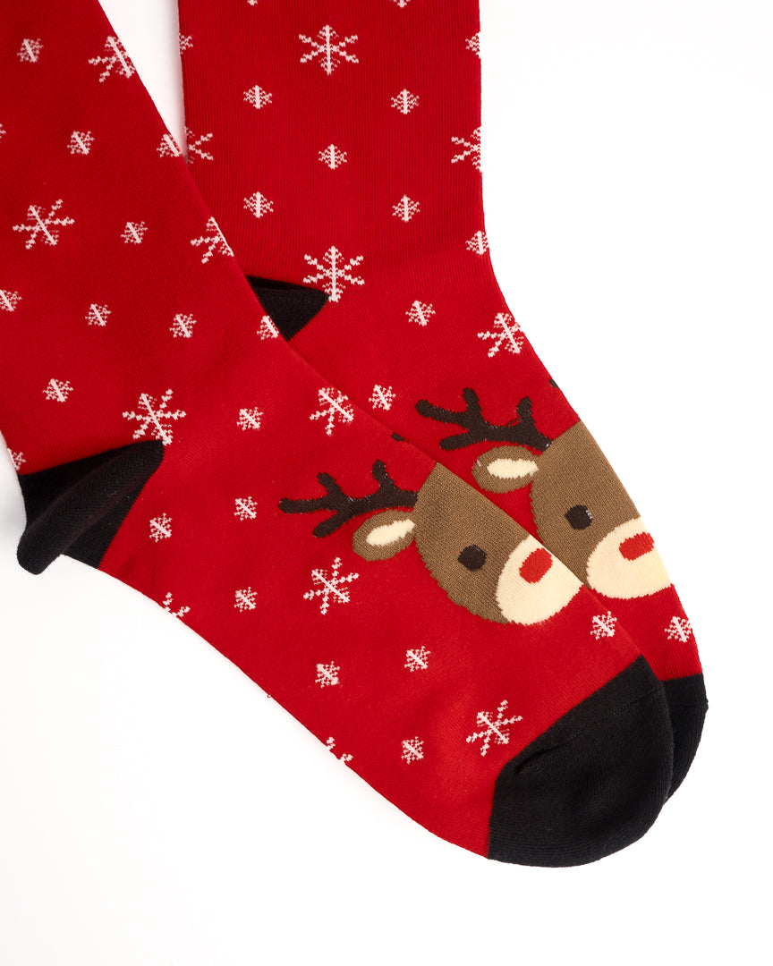 Festive Reindeer & Snowflake Christmas Crew Socks