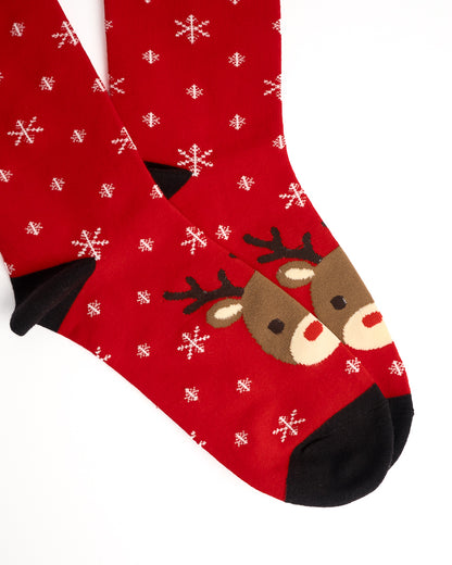 Festive Reindeer & Snowflake Christmas Crew Socks
