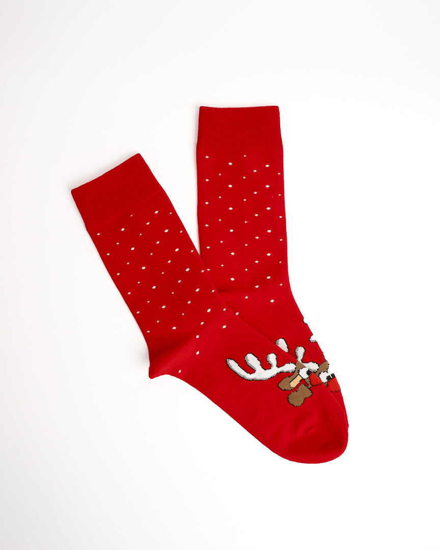 Christmas Santa & Reindeer Dots & Snow Crew Socks