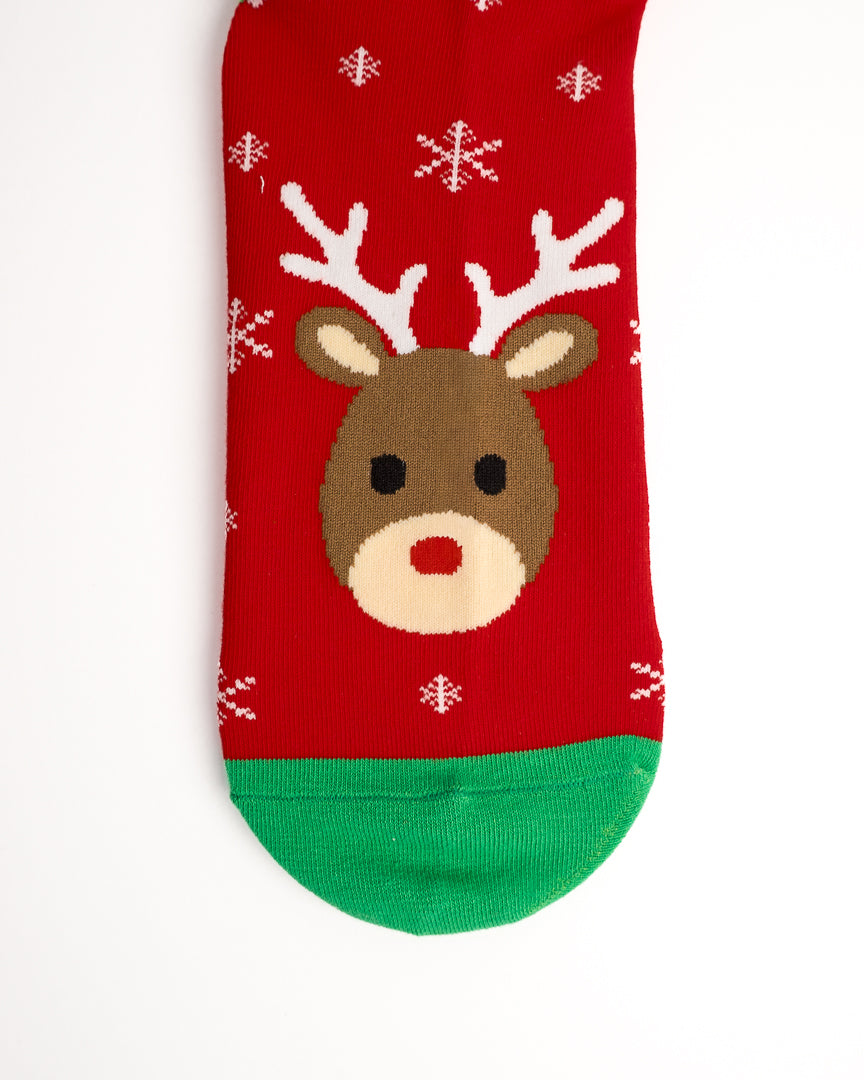 Festive Reindeer & Snowflake Christmas Crew Socks