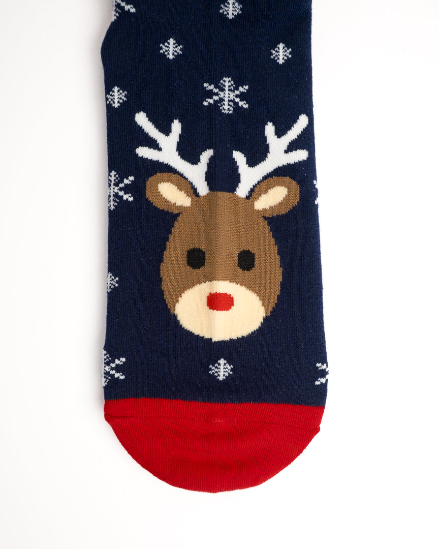 Festive Reindeer & Snowflake Christmas Crew Socks
