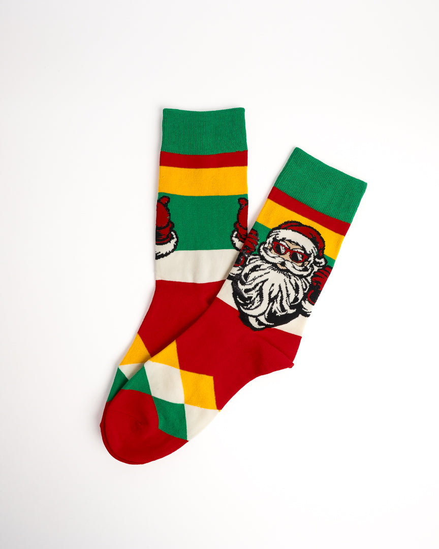 Funky Santa Colorblock Christmas Crew Socks