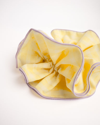 Yellow Gingham Cotton Scrunchie with Purple Trim - Yellow
