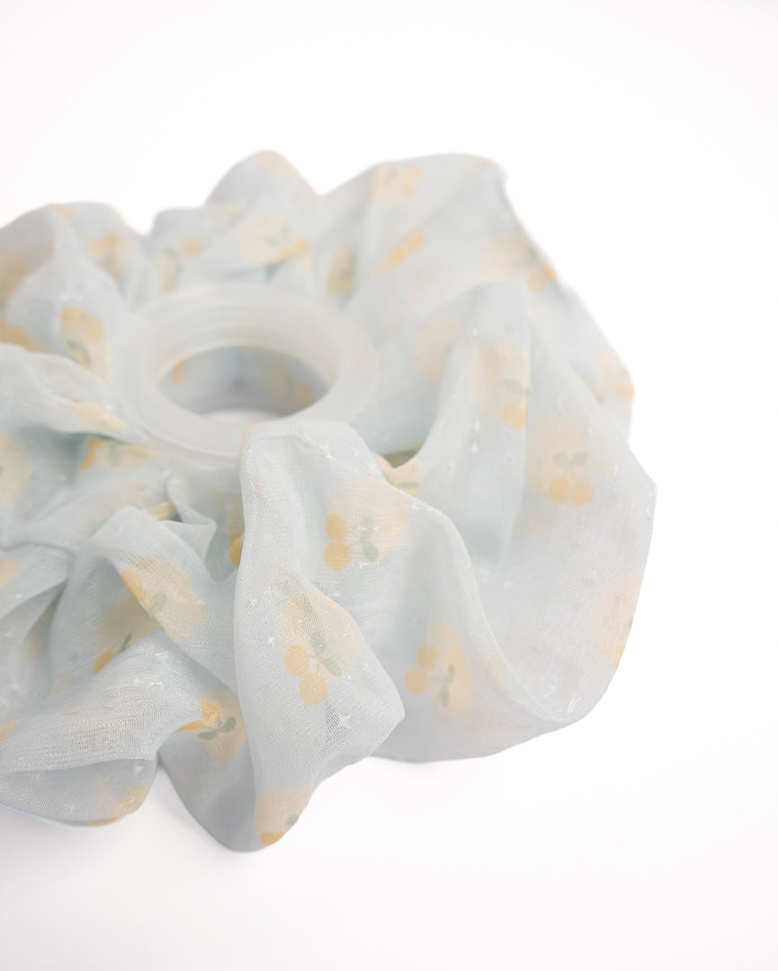 Yellow Cherry Sheer Hair Scrunchie - Light Blue