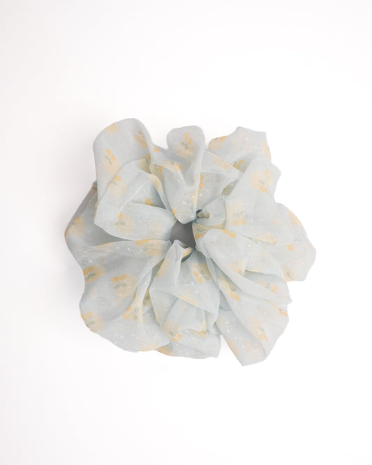 Yellow Cherry Sheer Hair Scrunchie - Light Blue
