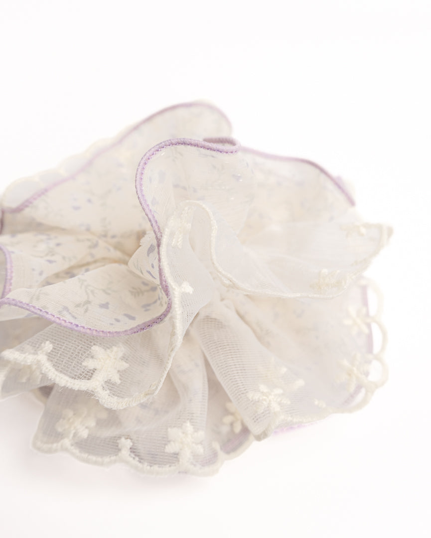 Lavender Lace Trim Sheer Scrunchie - Cream