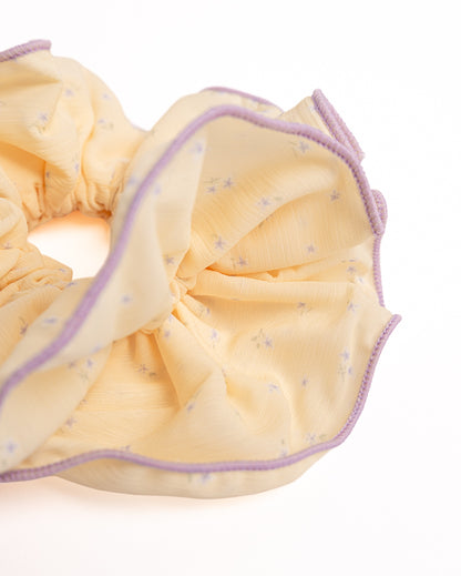 Lavender Trim Yellow Floral Sheer XL Scrunchie - Yellow