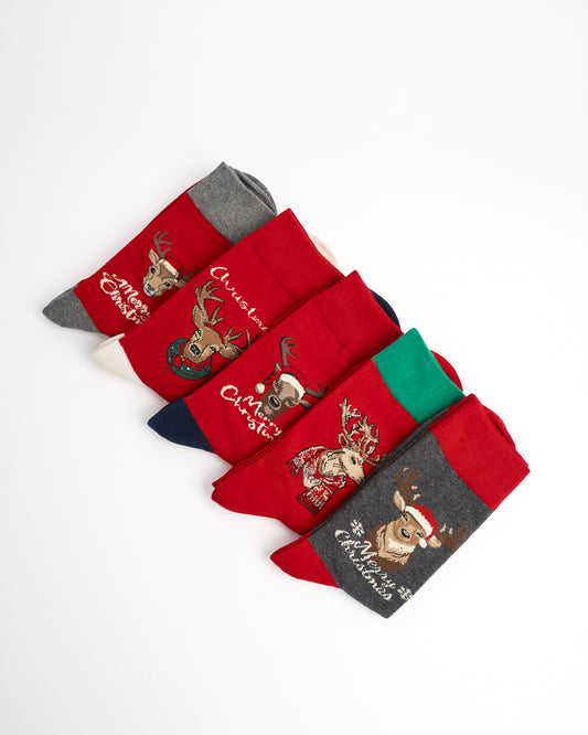 Men’s Christmas Reindeer Cotton Crew Socks