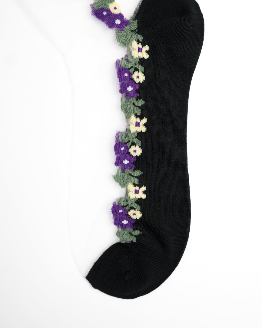 Violet Meadow Sheer Crew Socks - Black