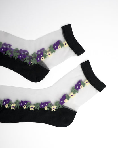 Violet Meadow Sheer Crew Socks - Black