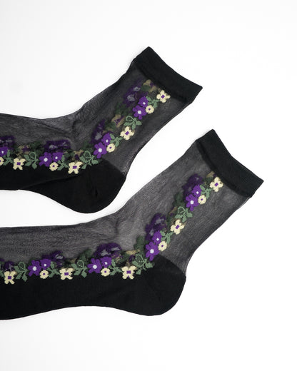 Midnight Violet Sheer Crew Socks - Black