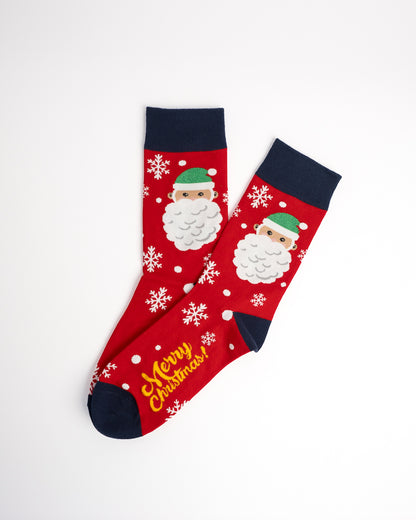 Santa Claus Pattern Festive Christmas Crew Socks - Red & Grey