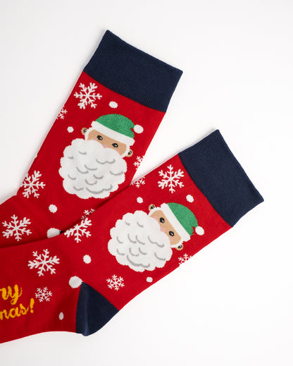 Santa Claus Pattern Festive Christmas Crew Socks - Red & Grey