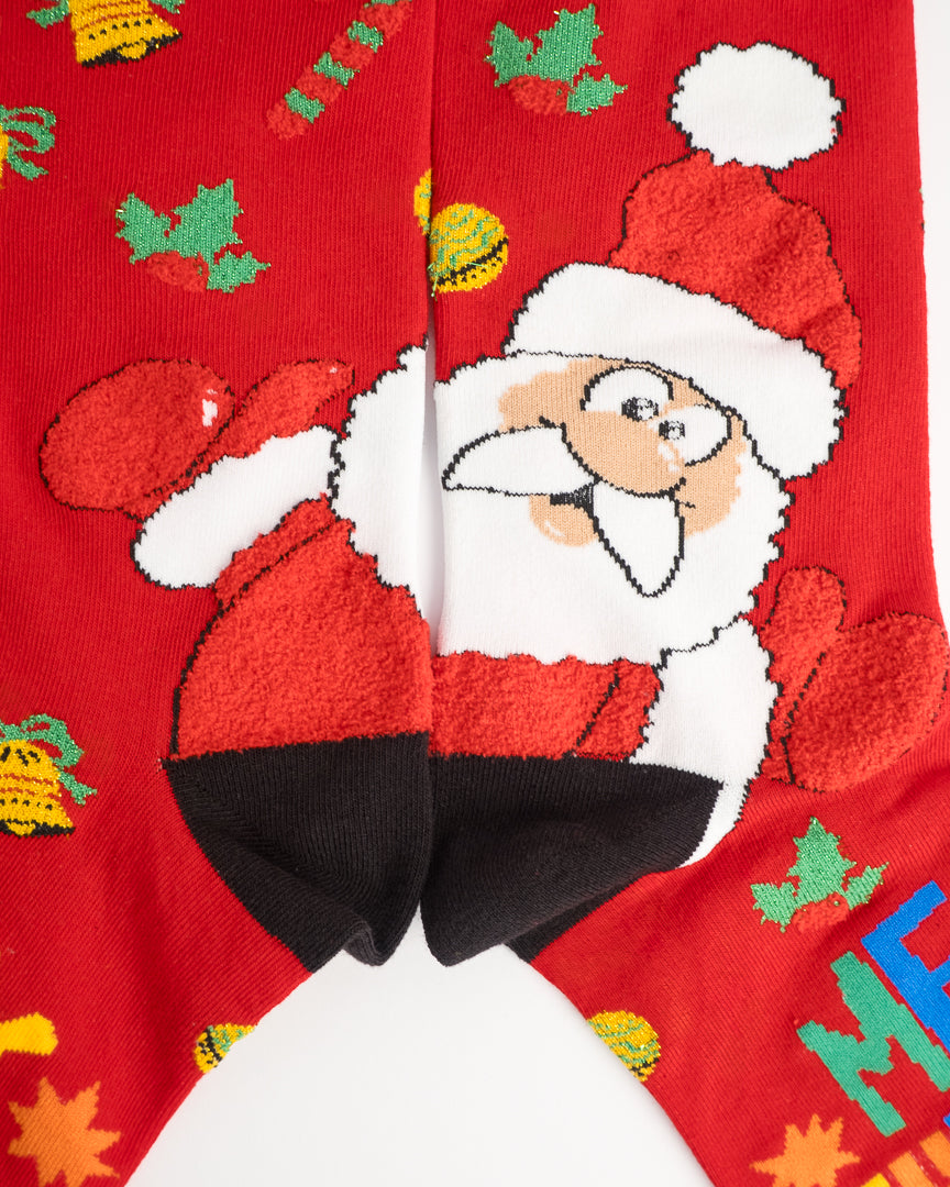 Santa Claus Pattern Festive Christmas Crew Socks - Red & Grey