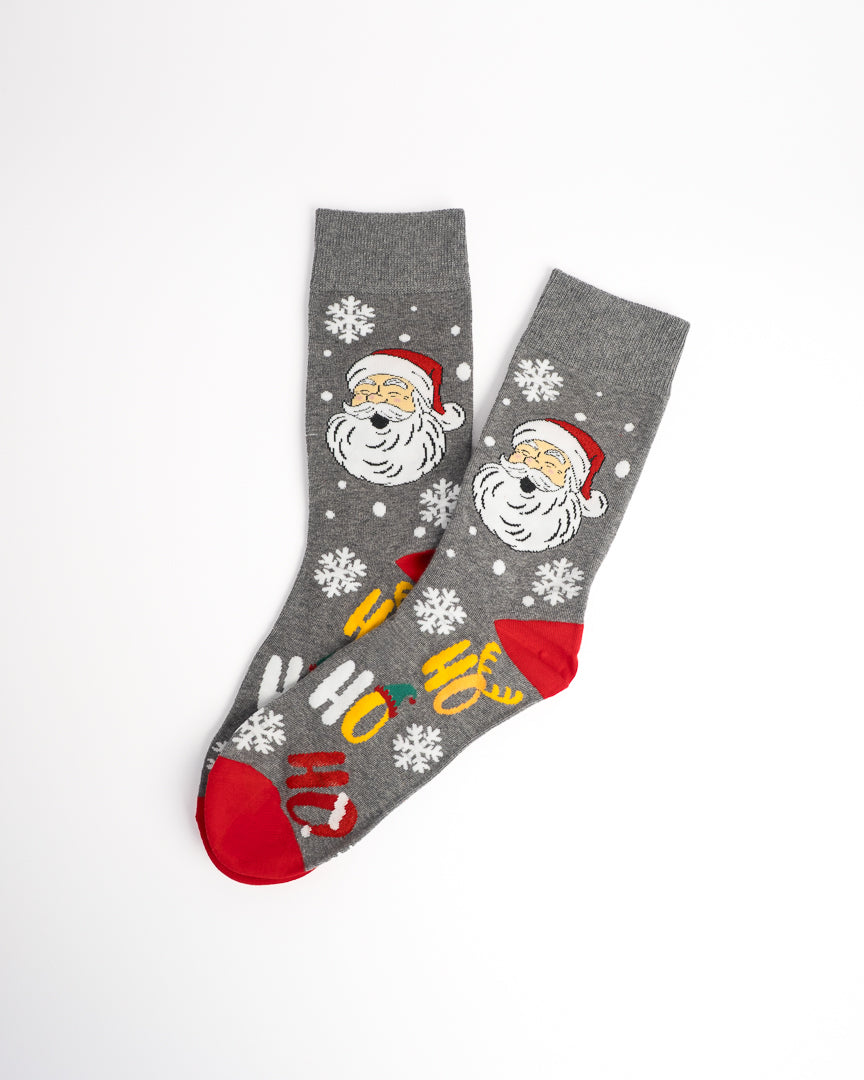 Santa Claus Pattern Festive Christmas Crew Socks - Red & Grey