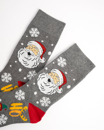 Santa Claus Pattern Festive Christmas Crew Socks - Red & Grey