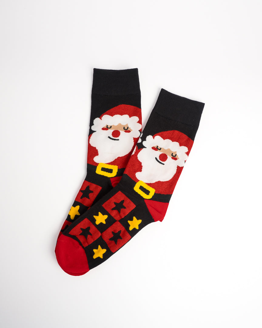Santa Claus Pattern Festive Christmas Crew Socks - Red & Grey