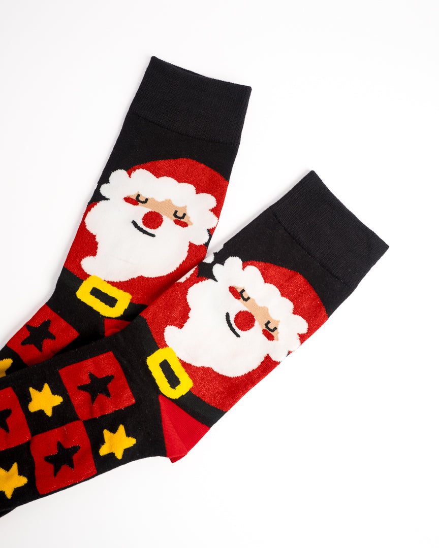 Santa Claus Pattern Festive Christmas Crew Socks - Red & Grey
