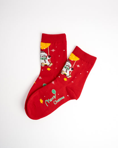 Holiday Snowman & Reindeer Christmas Crew Socks