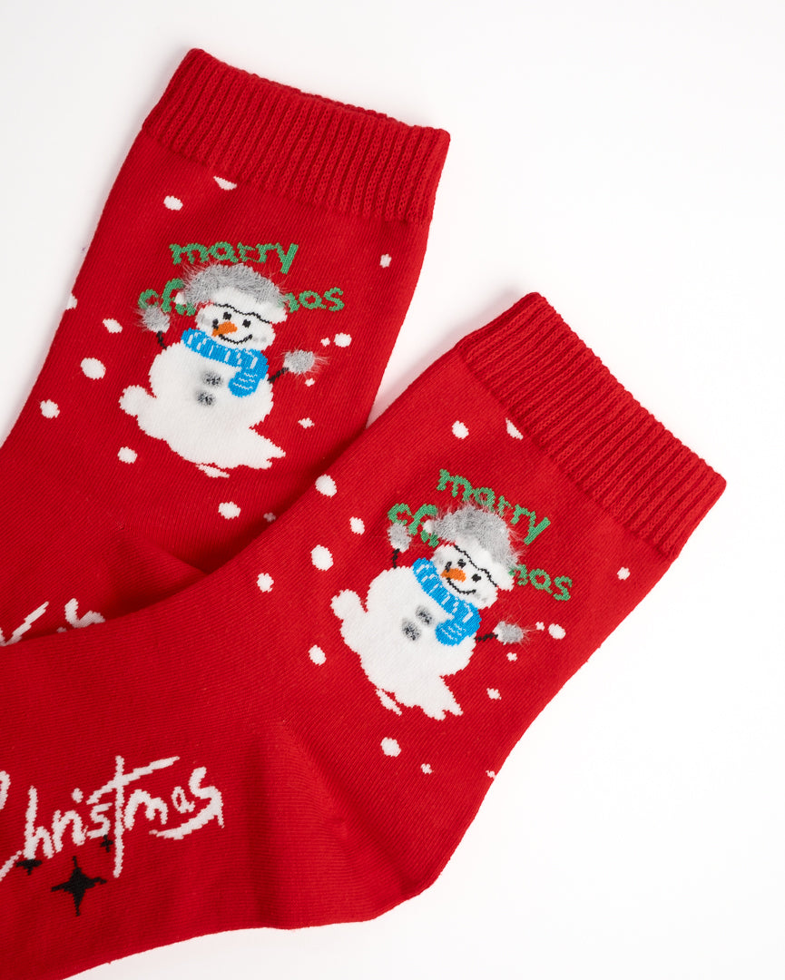 Holiday Snowman & Reindeer Christmas Crew Socks