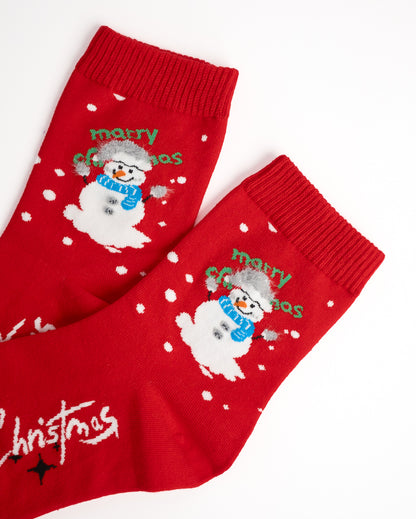 Holiday Snowman & Reindeer Christmas Crew Socks