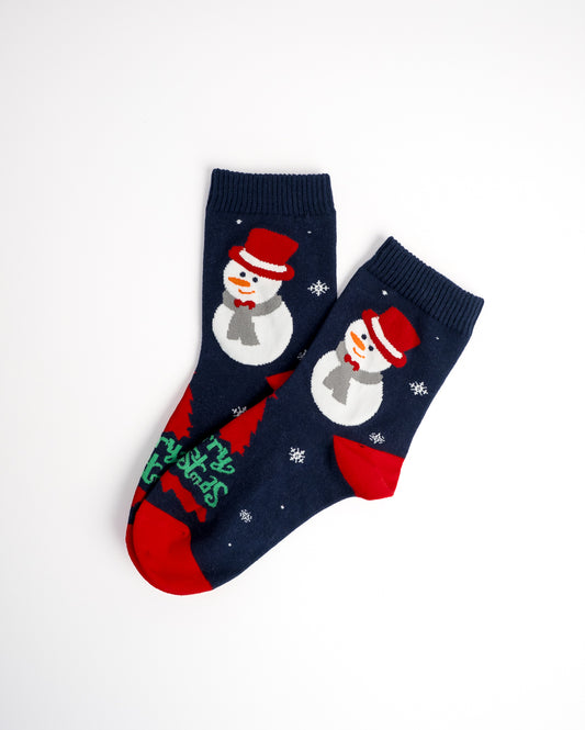 Holiday Snowman & Reindeer Christmas Crew Socks