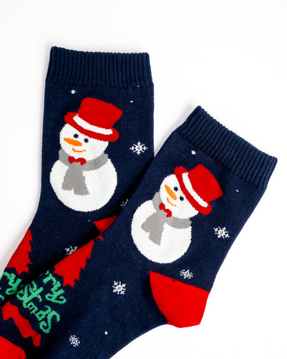 Holiday Snowman & Reindeer Christmas Crew Socks