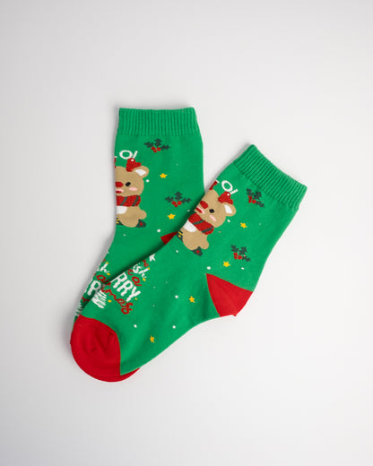 Holiday Snowman & Reindeer Christmas Crew Socks